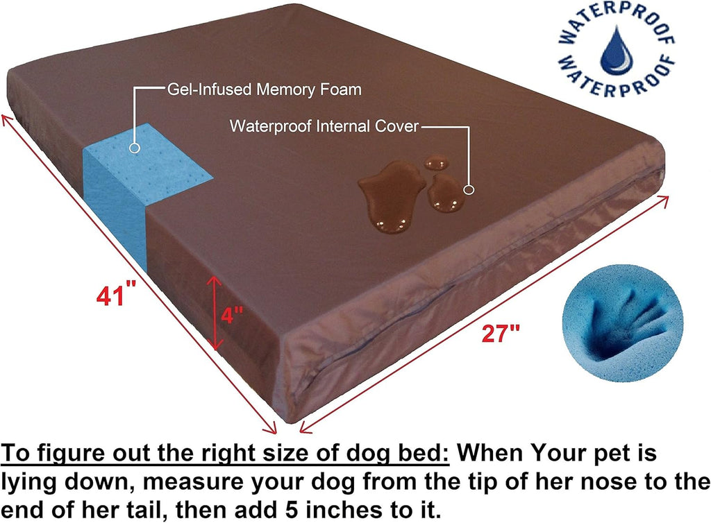 Large Orthopedic Memory Foam Dog Bed for Medium to Large Dogs with Durable Waterproof Internal Case, Removable Washable Denim Cover + Bonus Pet Bed Case, 41X27X4 Fit 42X28 Dog Crate, Brown
