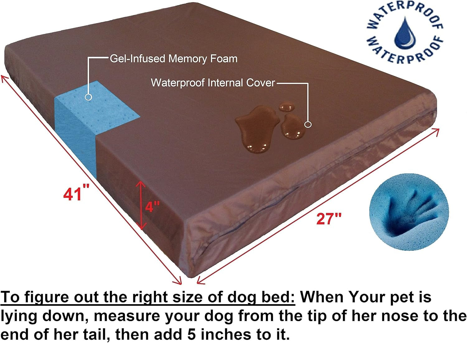 Large Orthopedic Memory Foam Dog Bed for Medium to Large Dogs with Durable Waterproof Internal Case, Removable Washable Denim Cover + Bonus Pet Bed Case, 41X27X4 Fit 42X28 Dog Crate, Brown